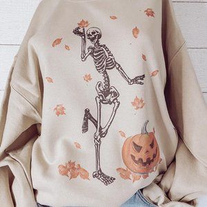 Dancing Skellie Sweatshirt - Sand, Fall Sweatshirt, Halloween, Spooky Season